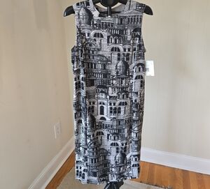 NWT Liz Claiborne Black & White Architectural Print Midi Dress